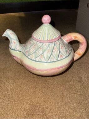 MacKenzie-Childs Hand Painted Teapot w/ Lid – Floral Pastel Design
